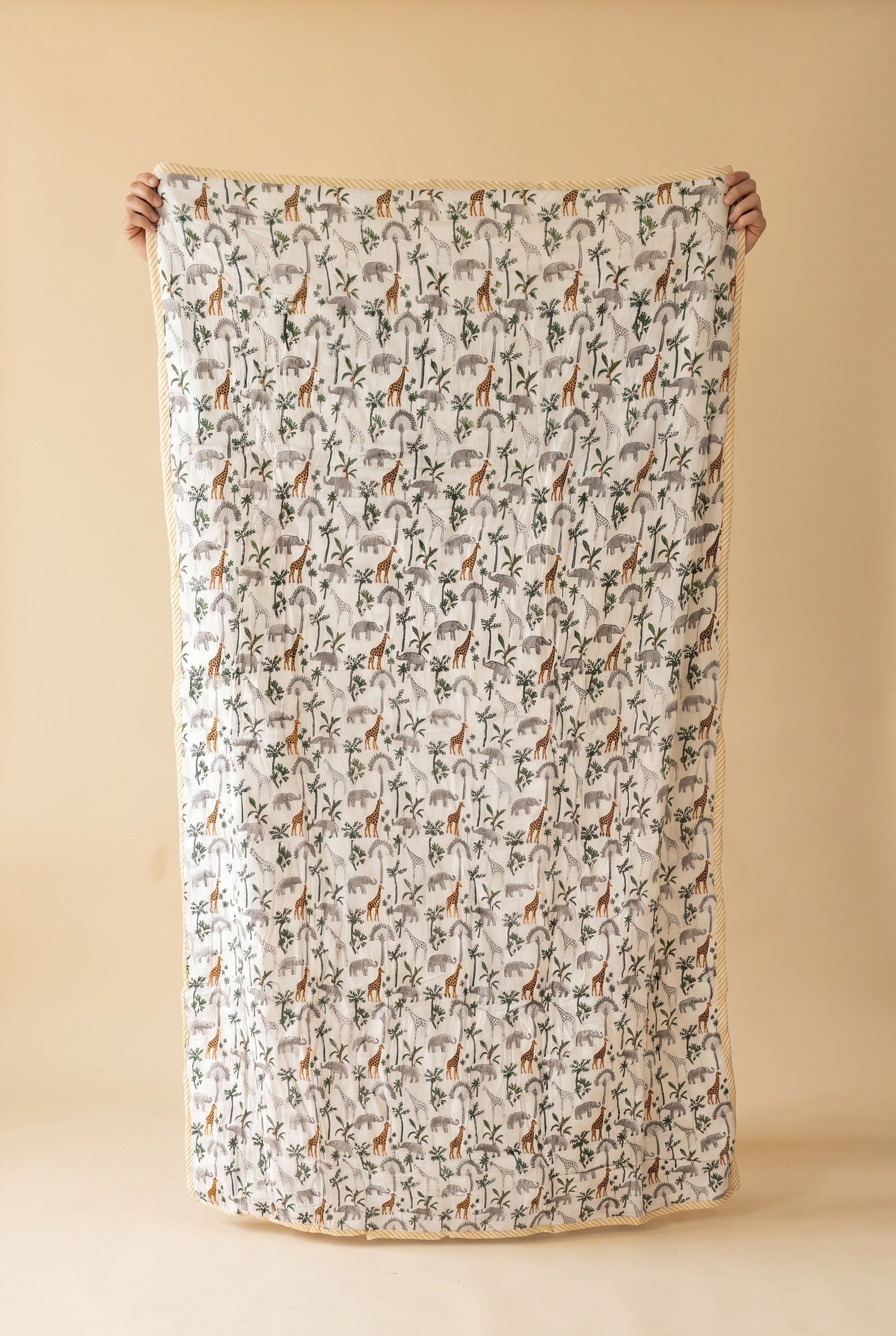 Tippy Toes and Trunks - 100% cotton, Reversible Hand Made Artisnal Baby Quilt