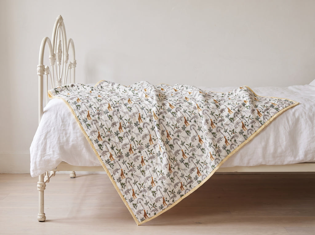 Tippy Toes and Trunks - 100% cotton, Reversible Hand Made Artisnal Baby Quilt