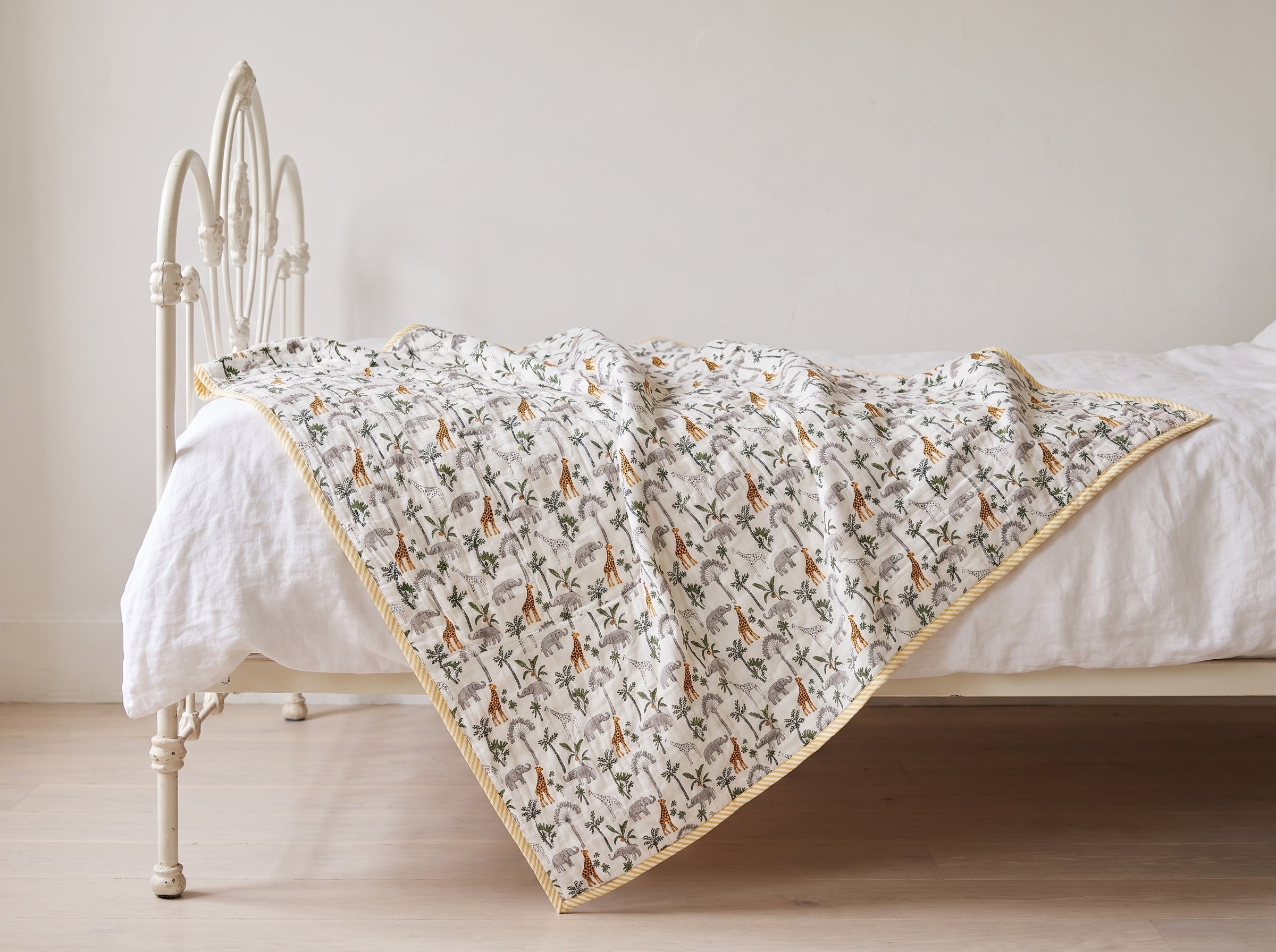 Tippy Toes and Trunks - 100% cotton, Reversible Hand Made Artisnal Baby Quilt