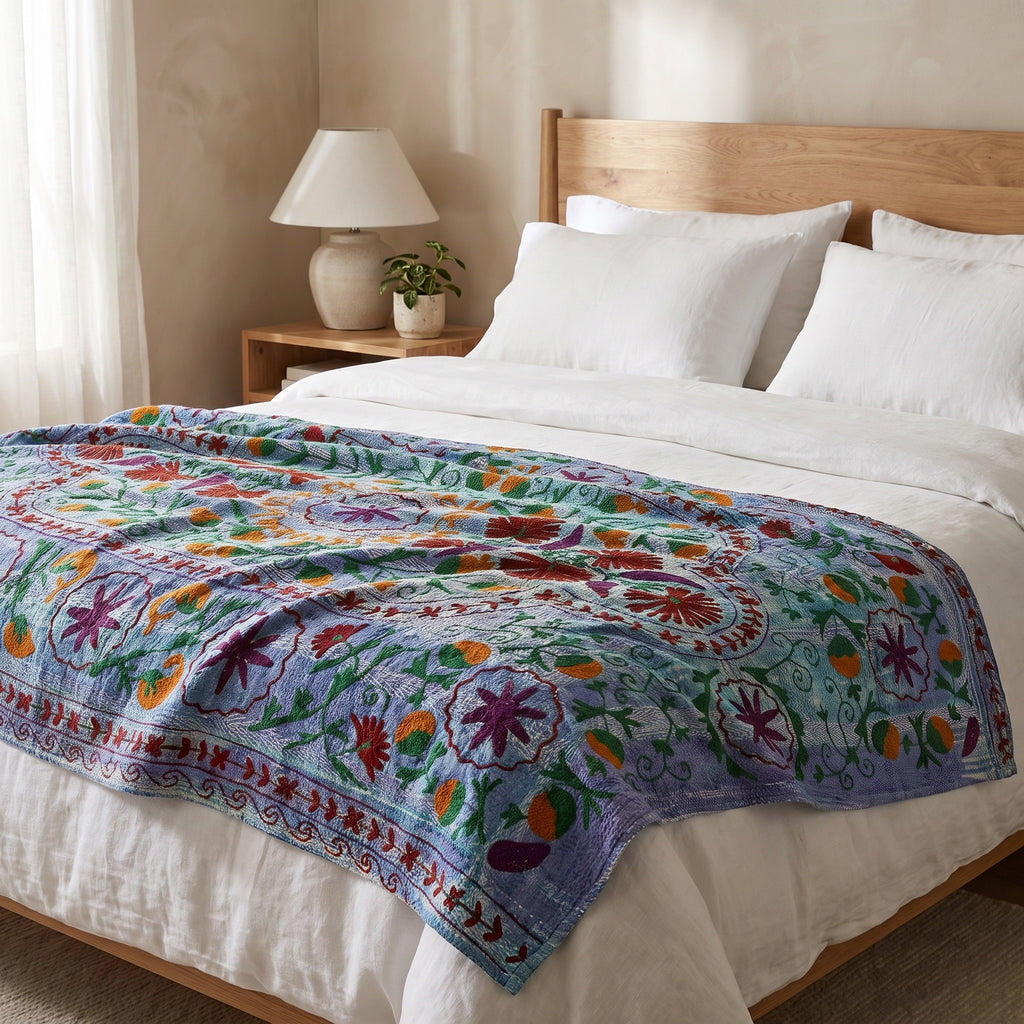 Quiet Passage Luxury Vintage Suzani Kantha Throw