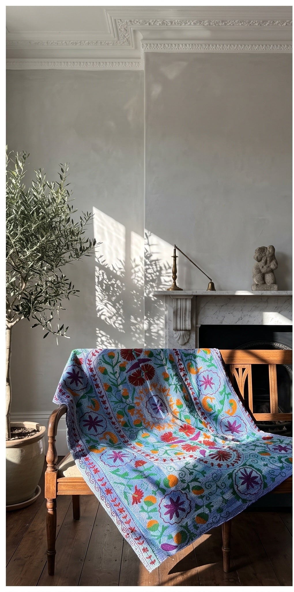Quiet Passage Luxury Vintage Suzani Kantha Throw