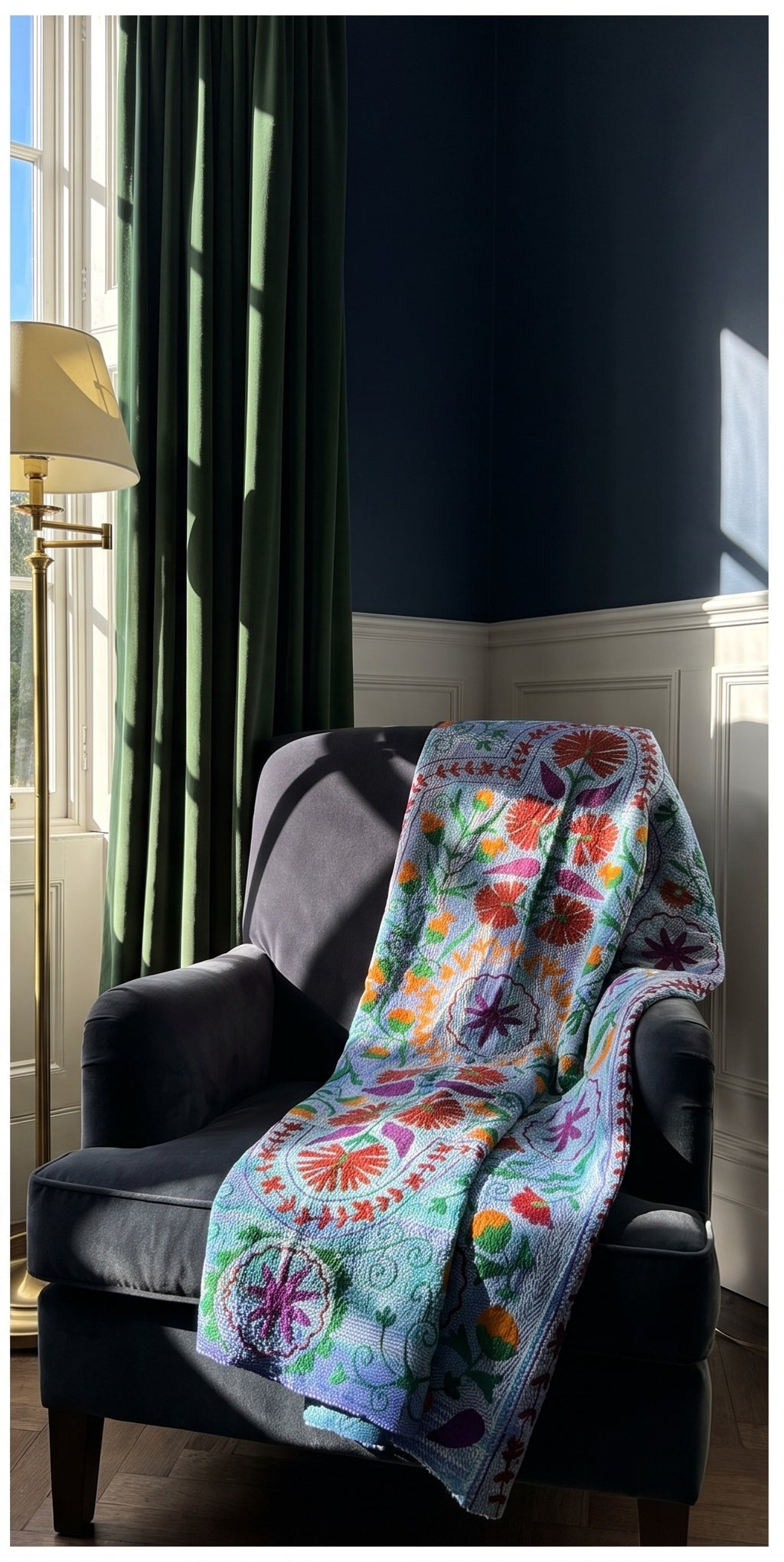 Quiet Passage Luxury Vintage Suzani Kantha Throw