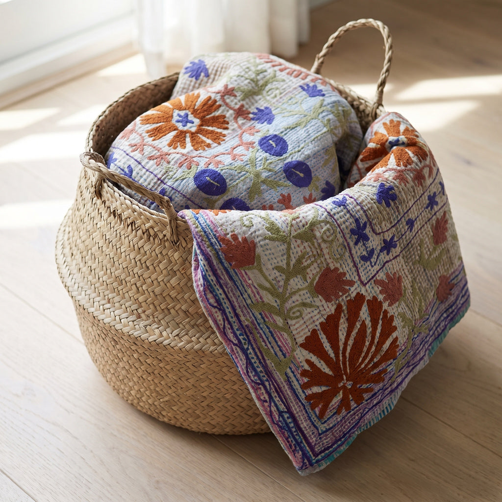 Meadow Tide Luxury Vintage Suzani Kantha Throw
