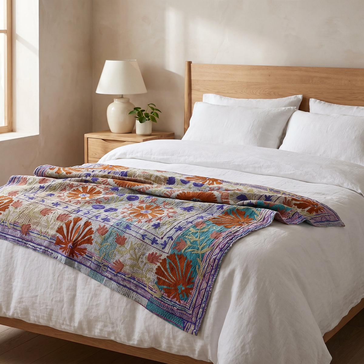 Meadow Tide Luxury Vintage Suzani Kantha Throw