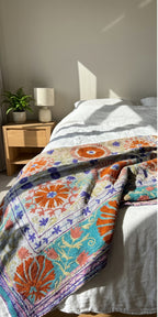 Meadow Tide Luxury Vintage Suzani Kantha Throw
