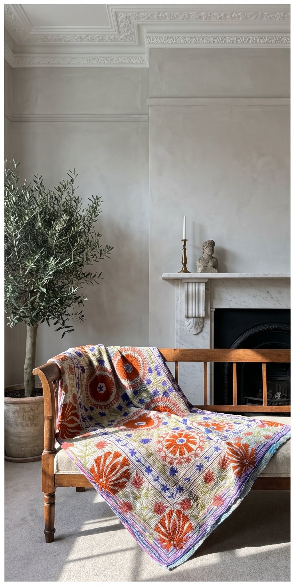 Meadow Tide Luxury Vintage Suzani Kantha Throw