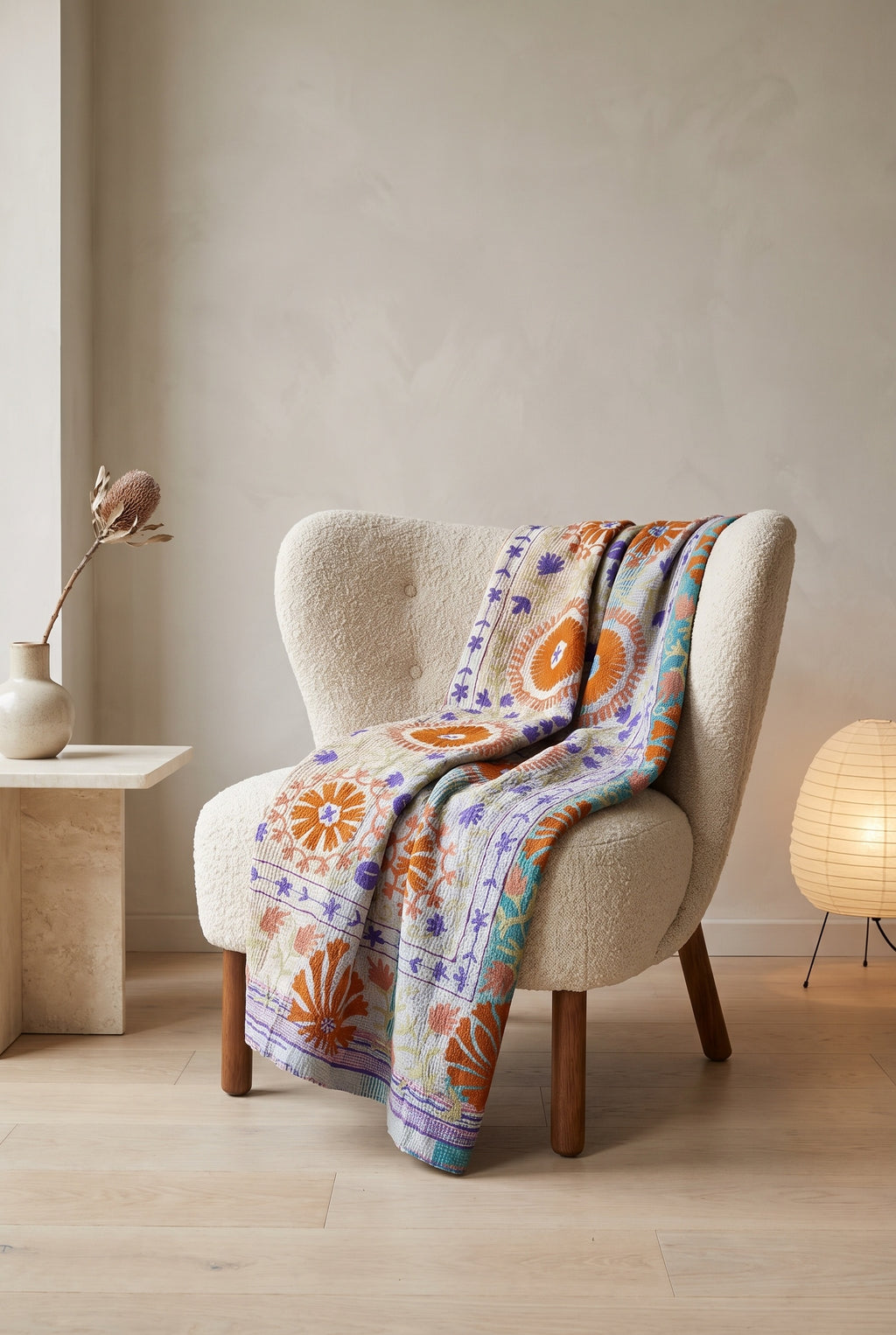 Meadow Tide Luxury Vintage Suzani Kantha Throw