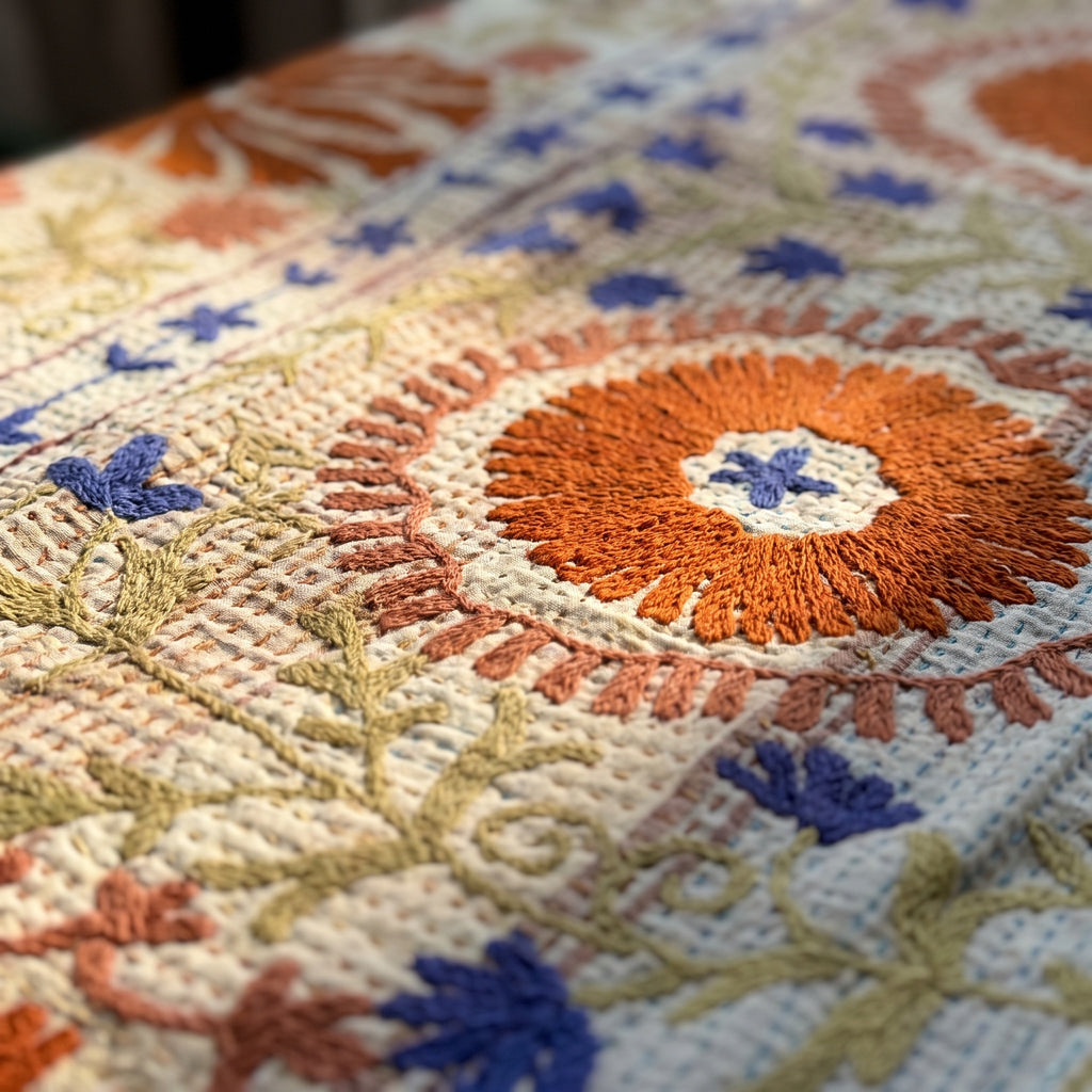 Meadow Tide Luxury Vintage Suzani Kantha Throw