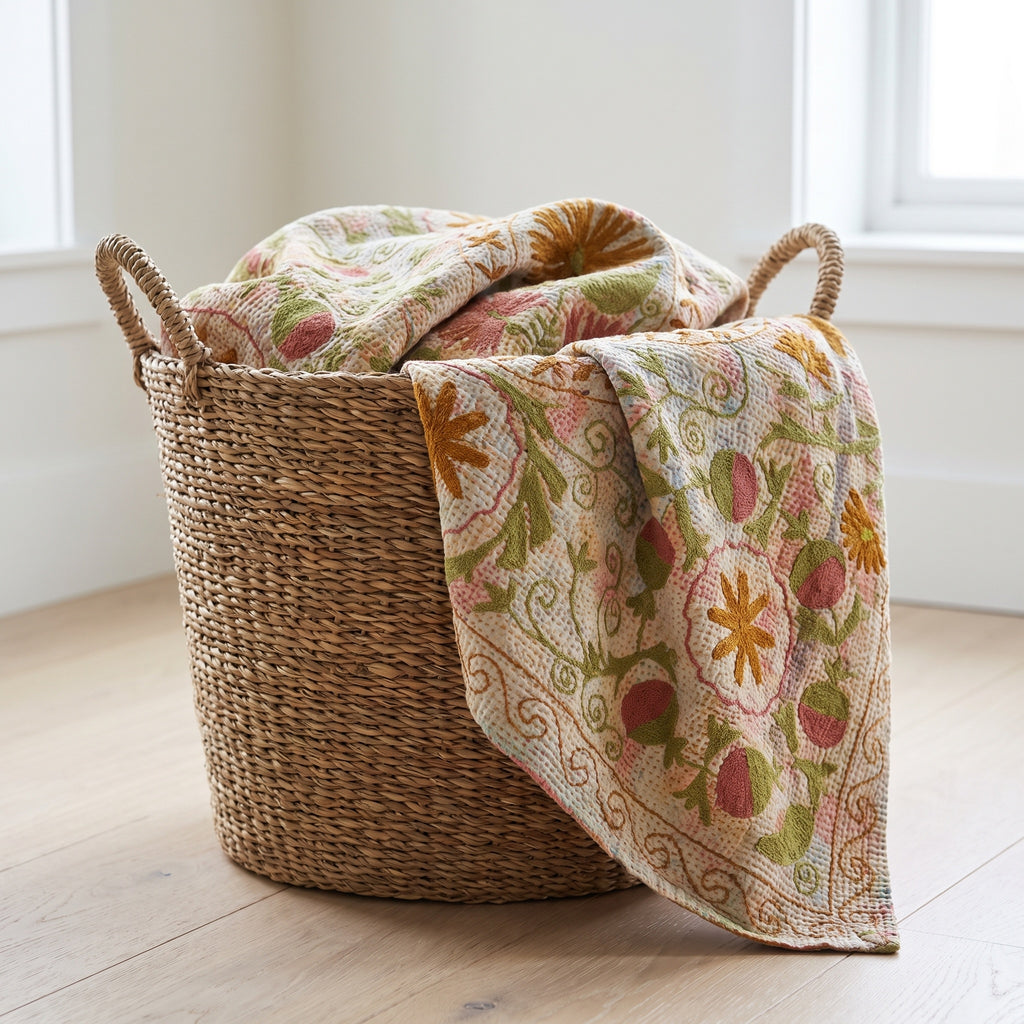 Soft Whisper Luxury Vintage Suzani Kantha Throw