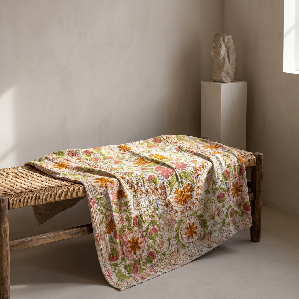 Soft Whisper Luxury Vintage Suzani Kantha Throw