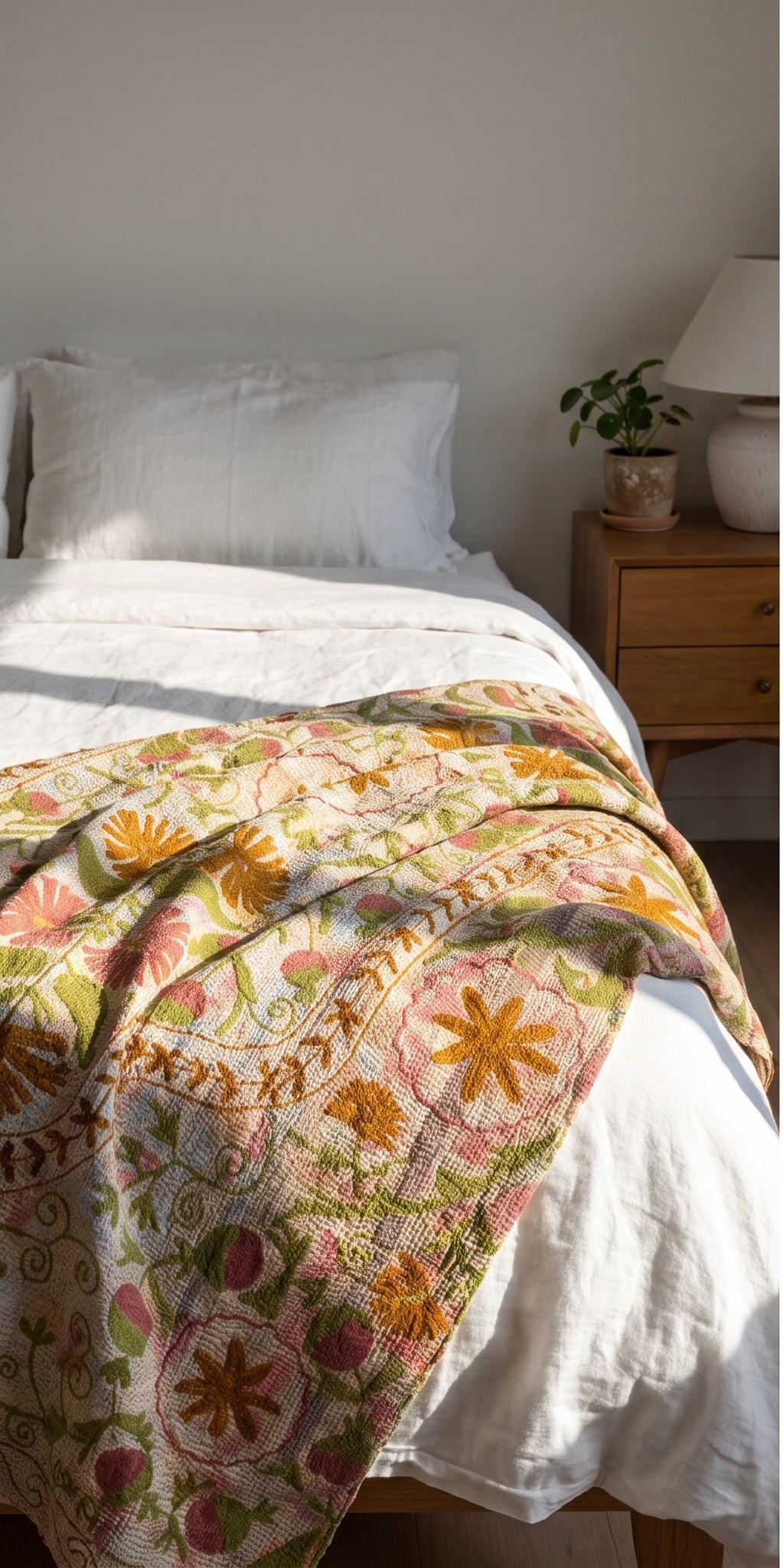 Soft Whisper Luxury Vintage Suzani Kantha Throw