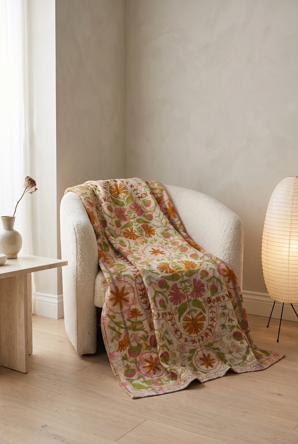 Soft Whisper Luxury Vintage Suzani Kantha Throw