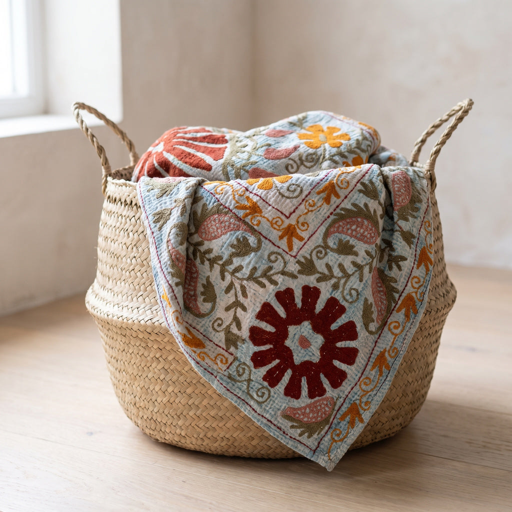 Woven Story Luxury Vintage Suzani Kantha Throw
