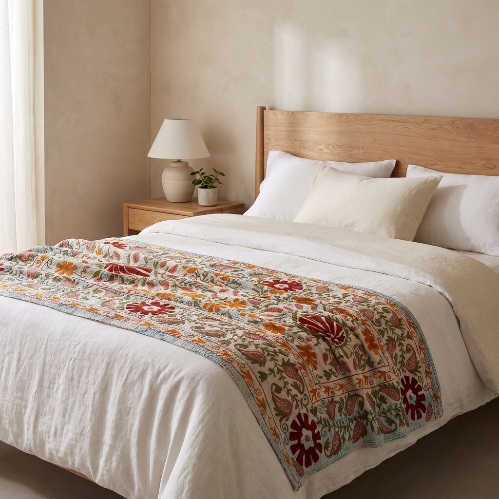 Woven Story Luxury Vintage Suzani Kantha Throw