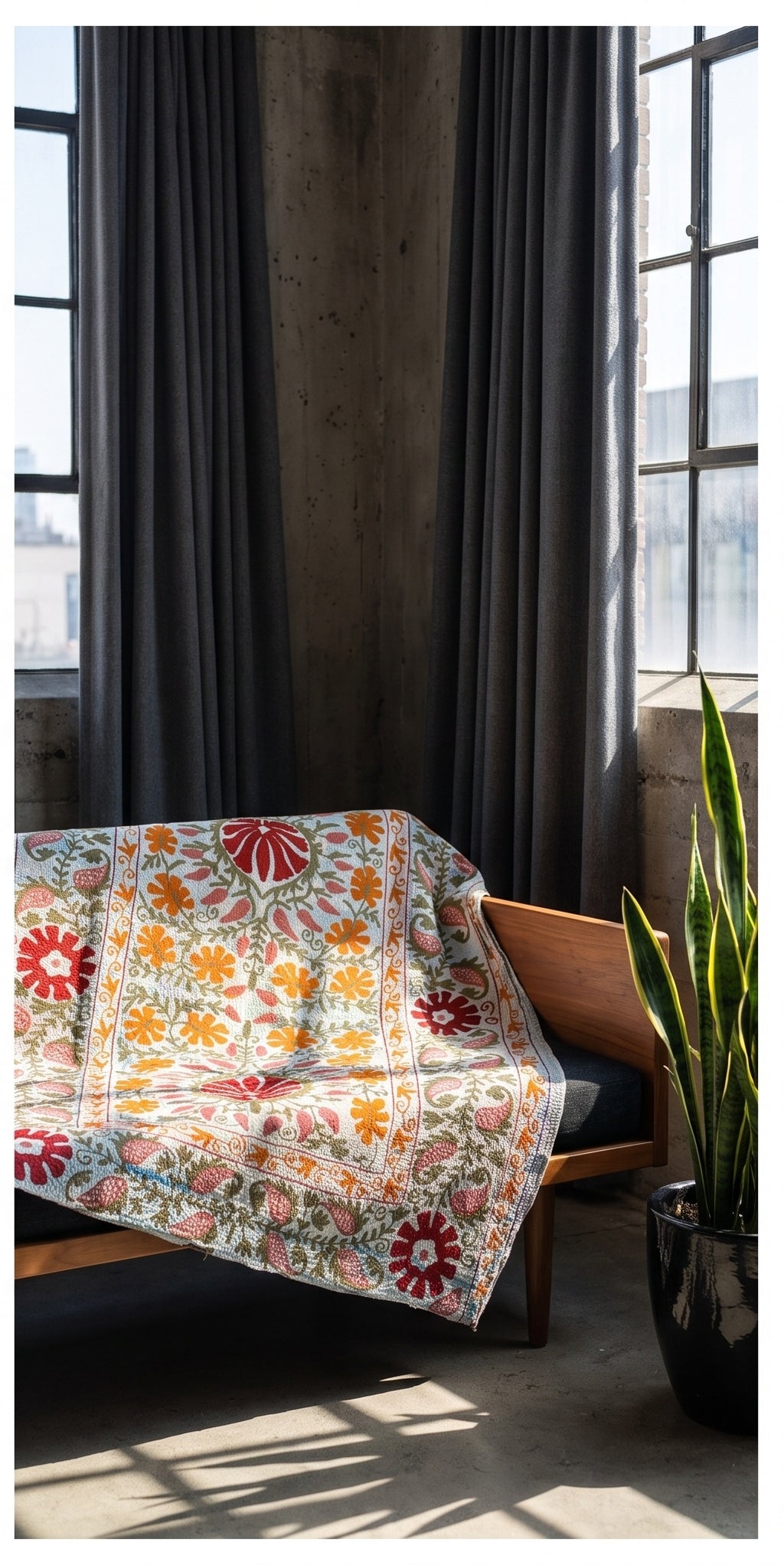 Woven Story Luxury Vintage Suzani Kantha Throw