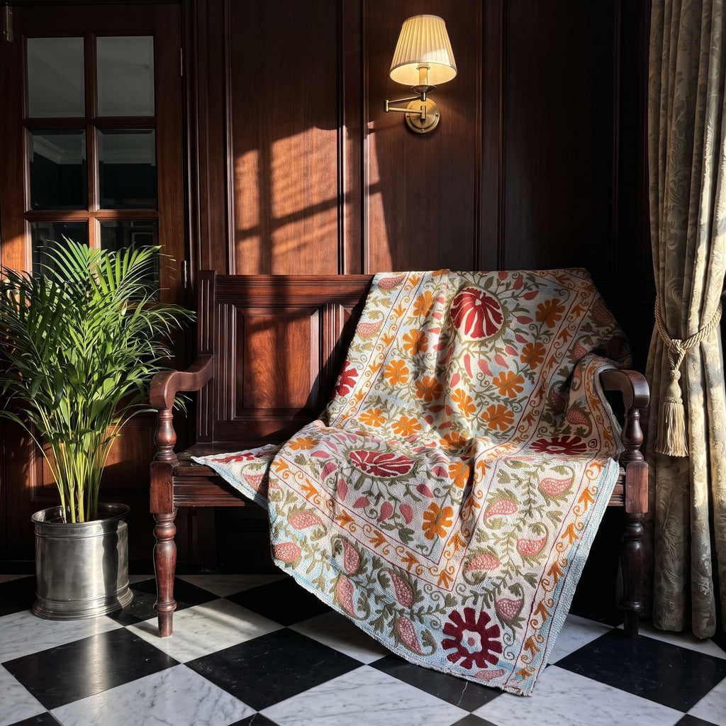 Woven Story Luxury Vintage Suzani Kantha Throw