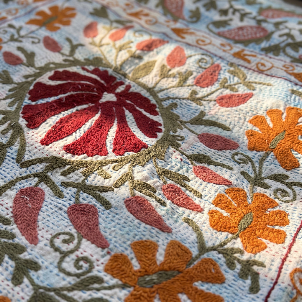 Woven Story Luxury Vintage Suzani Kantha Throw
