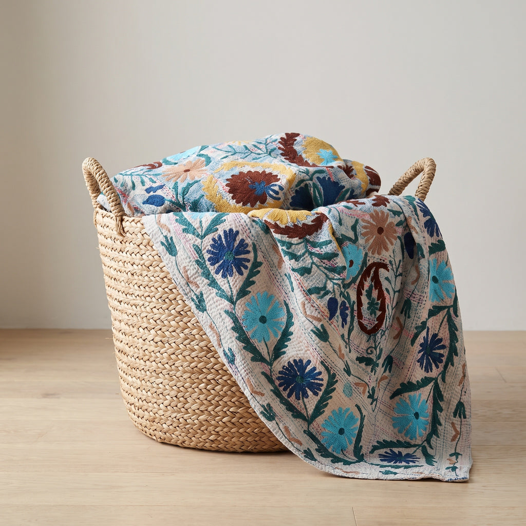 Heirloom Verse Luxury Vintage Suzani Kantha Throw