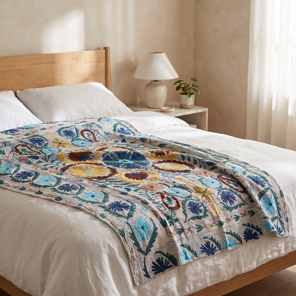Heirloom Verse Luxury Vintage Suzani Kantha Throw