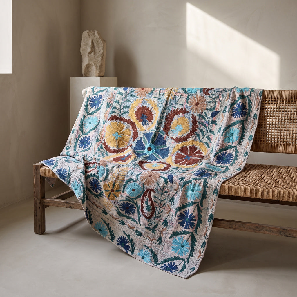 Heirloom Verse Luxury Vintage Suzani Kantha Throw