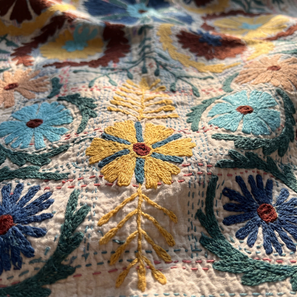 Heirloom Verse Luxury Vintage Suzani Kantha Throw