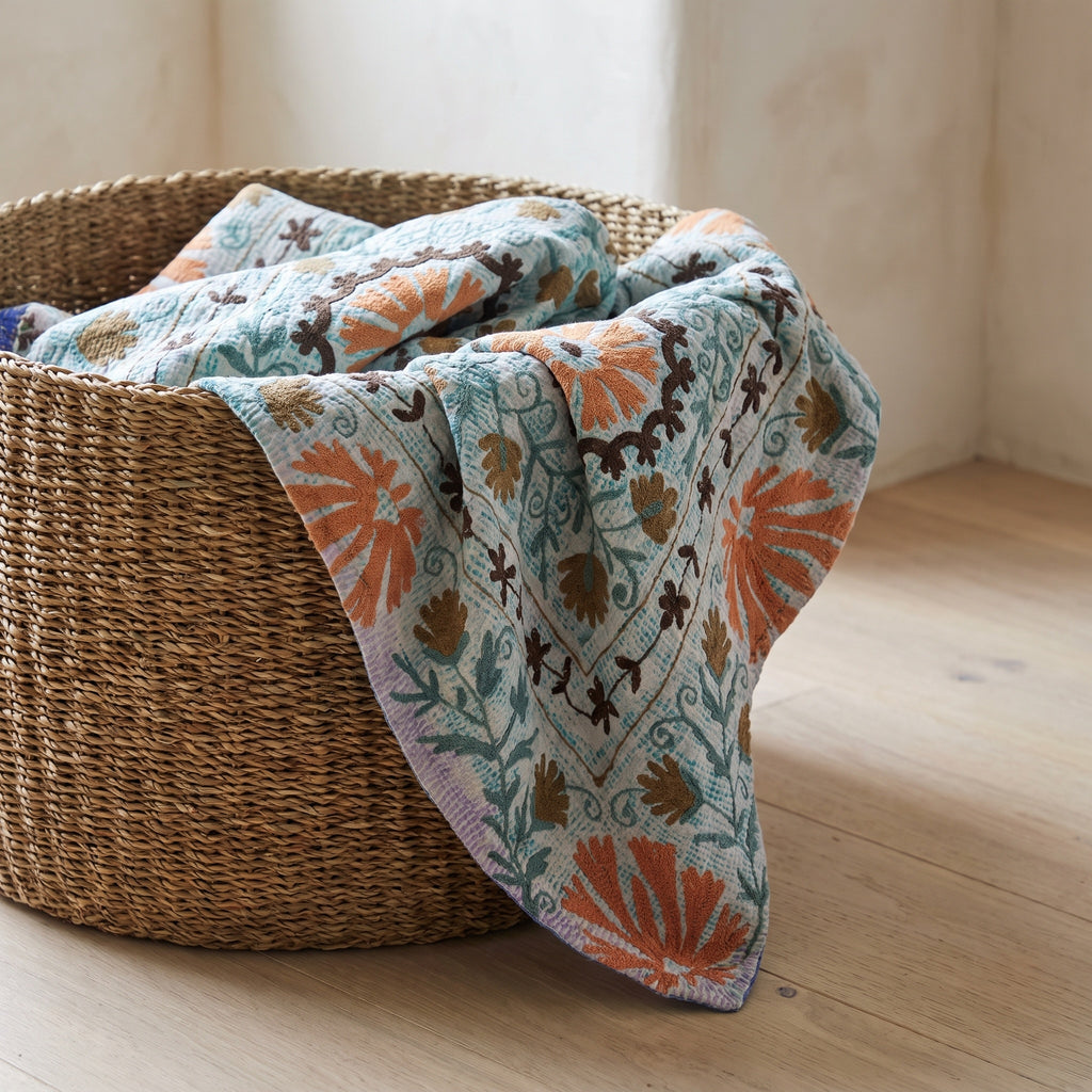 Moonlit Bough Luxury Vintage Suzani Kantha Throw