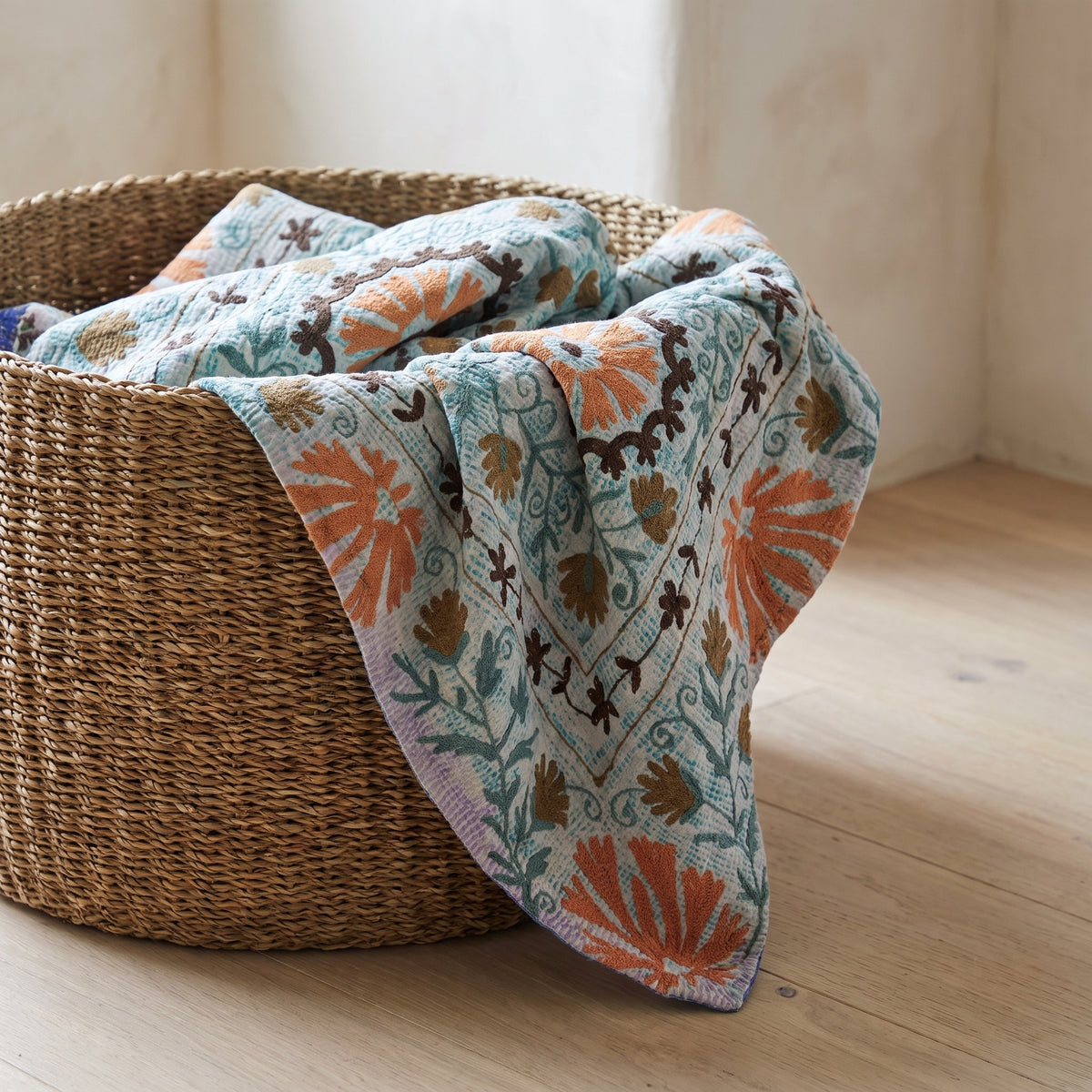 Moonlit Bough Luxury Vintage Suzani Kantha Throw