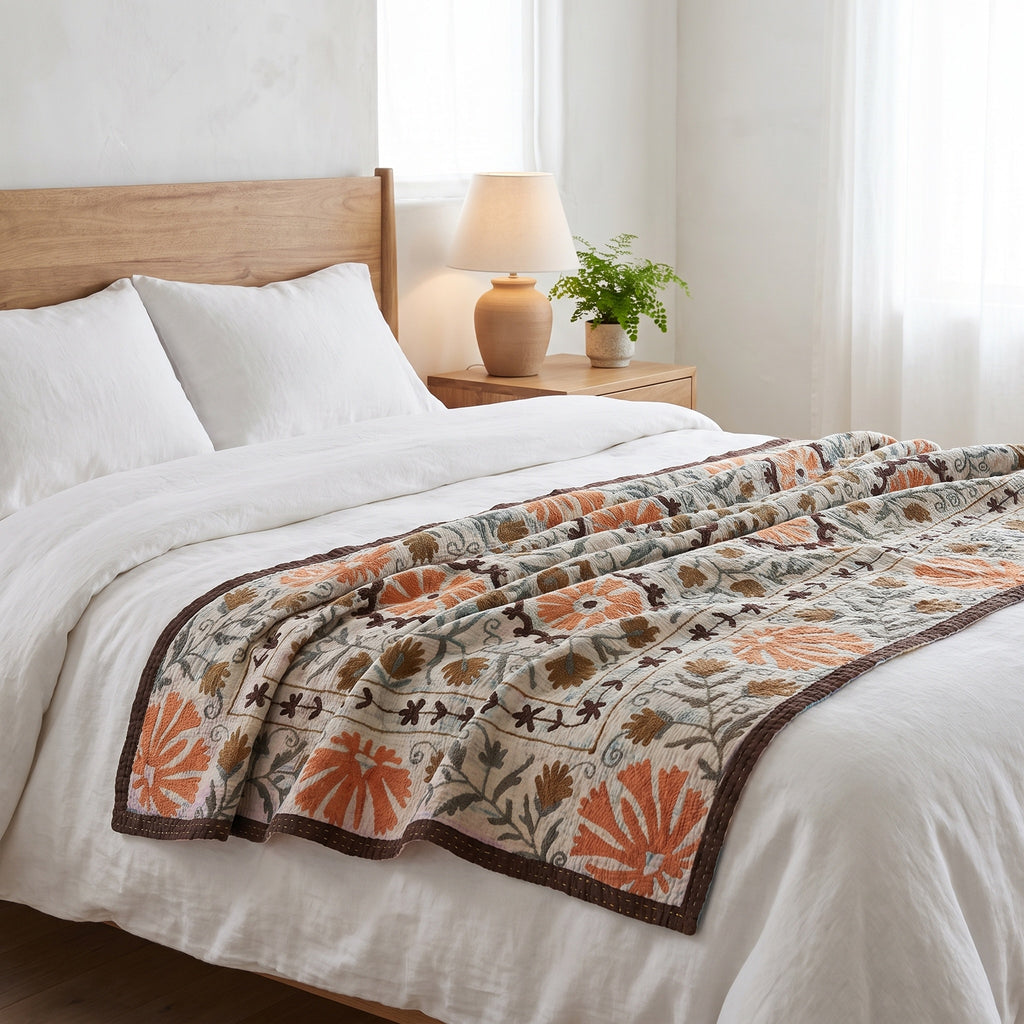 Moonlit Bough Luxury Vintage Suzani Kantha Throw