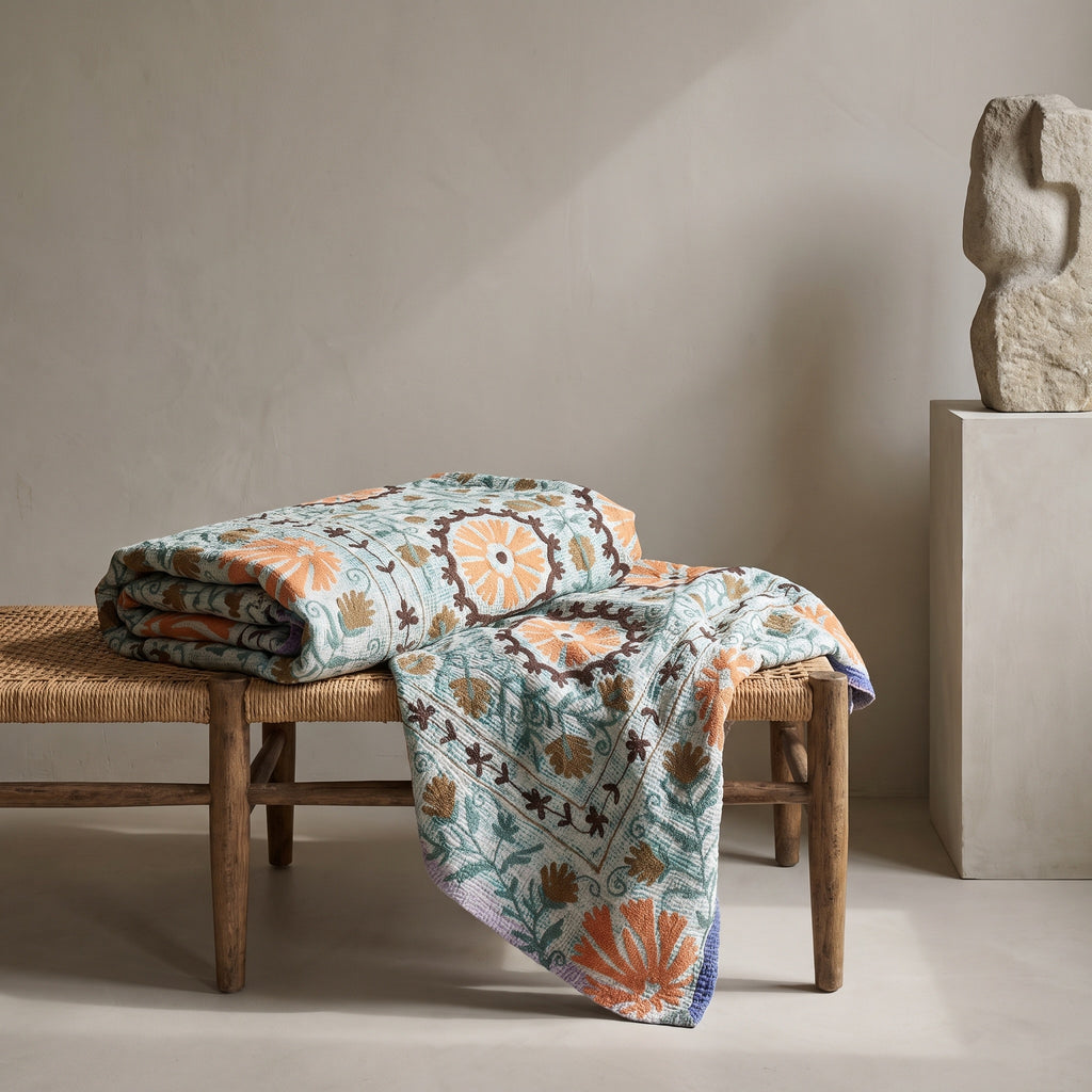 Moonlit Bough Luxury Vintage Suzani Kantha Throw