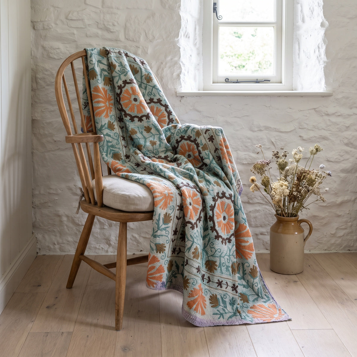 Moonlit Bough Luxury Vintage Suzani Kantha Throw