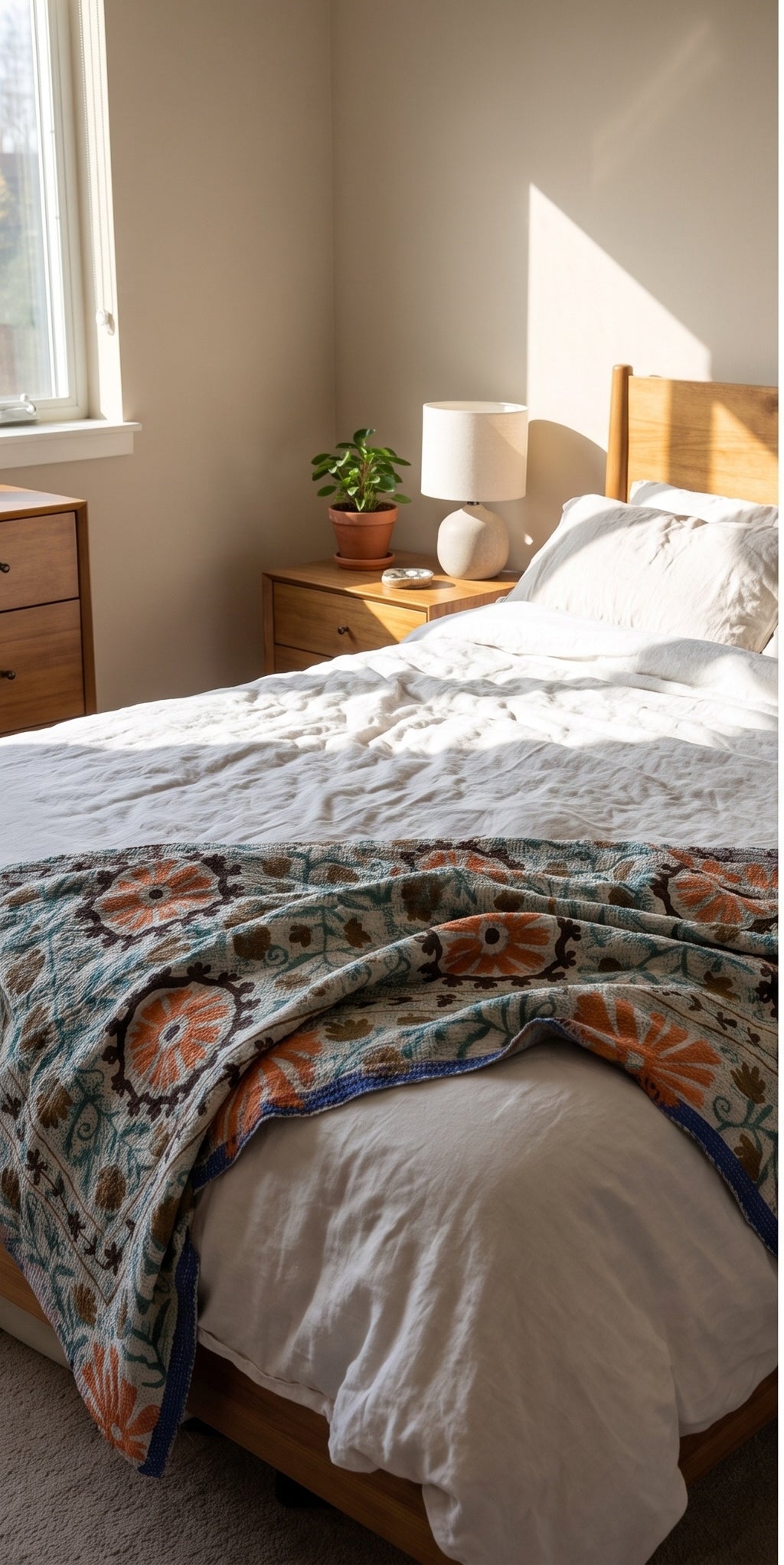 Moonlit Bough Luxury Vintage Suzani Kantha Throw