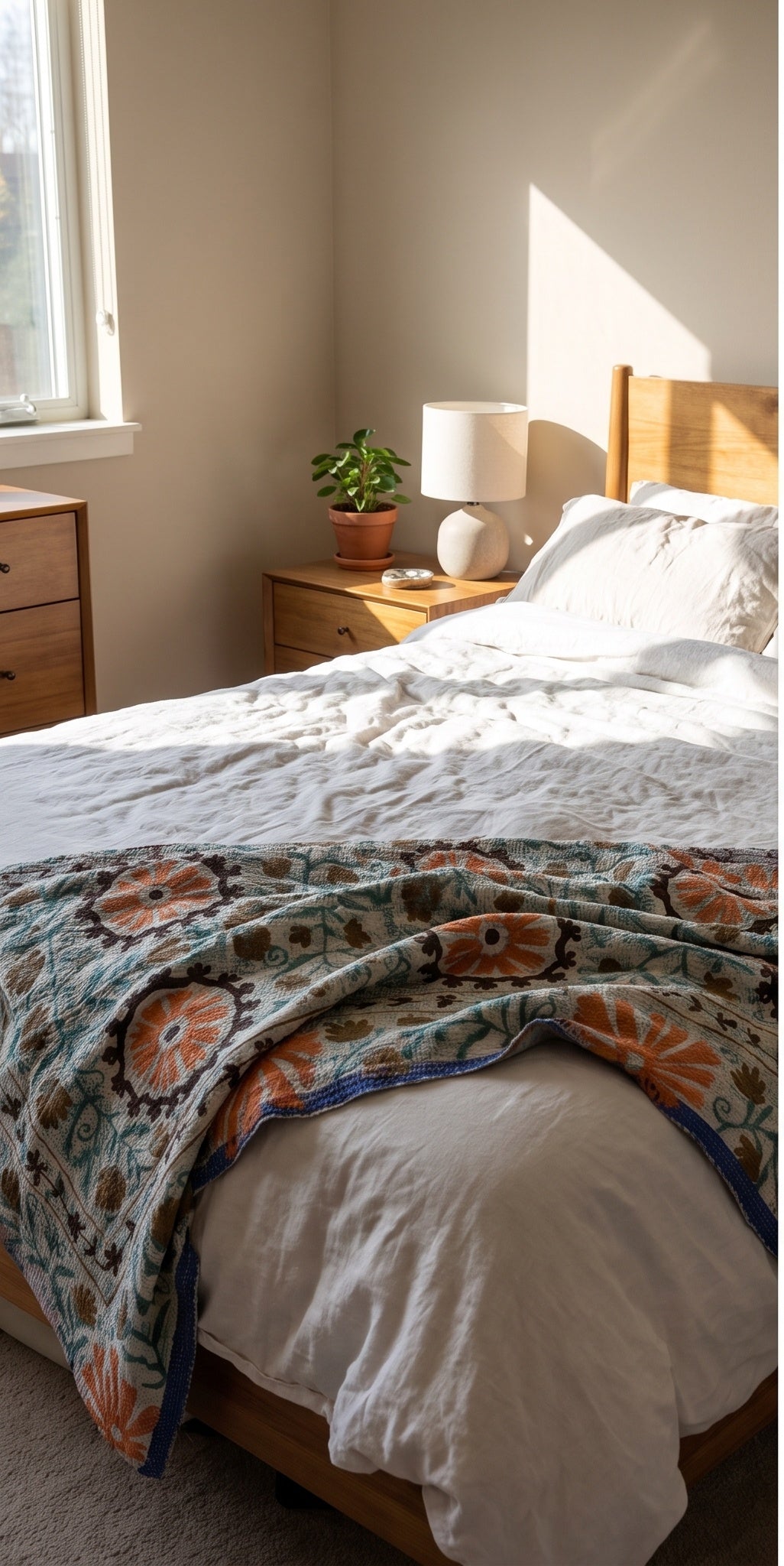 Moonlit Bough Luxury Vintage Suzani Kantha Throw