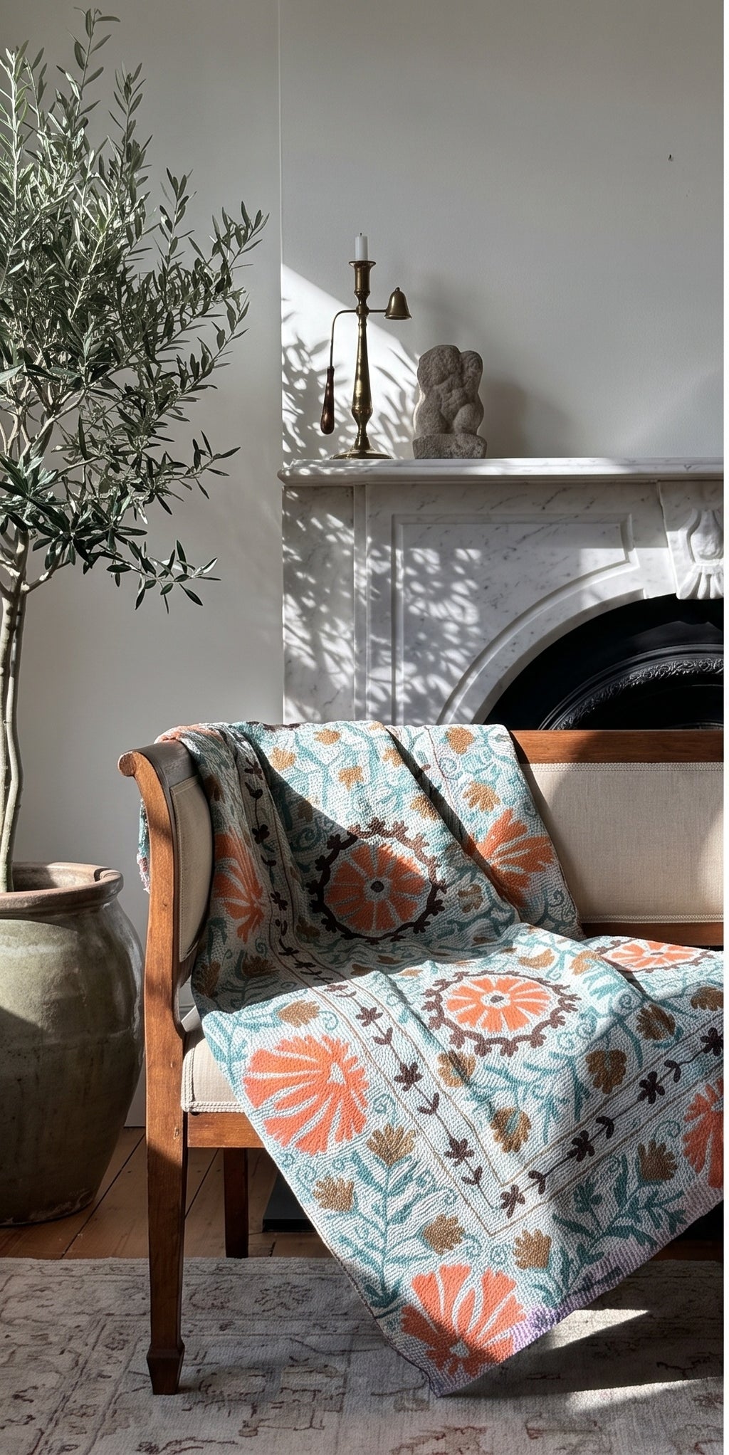Moonlit Bough Luxury Vintage Suzani Kantha Throw
