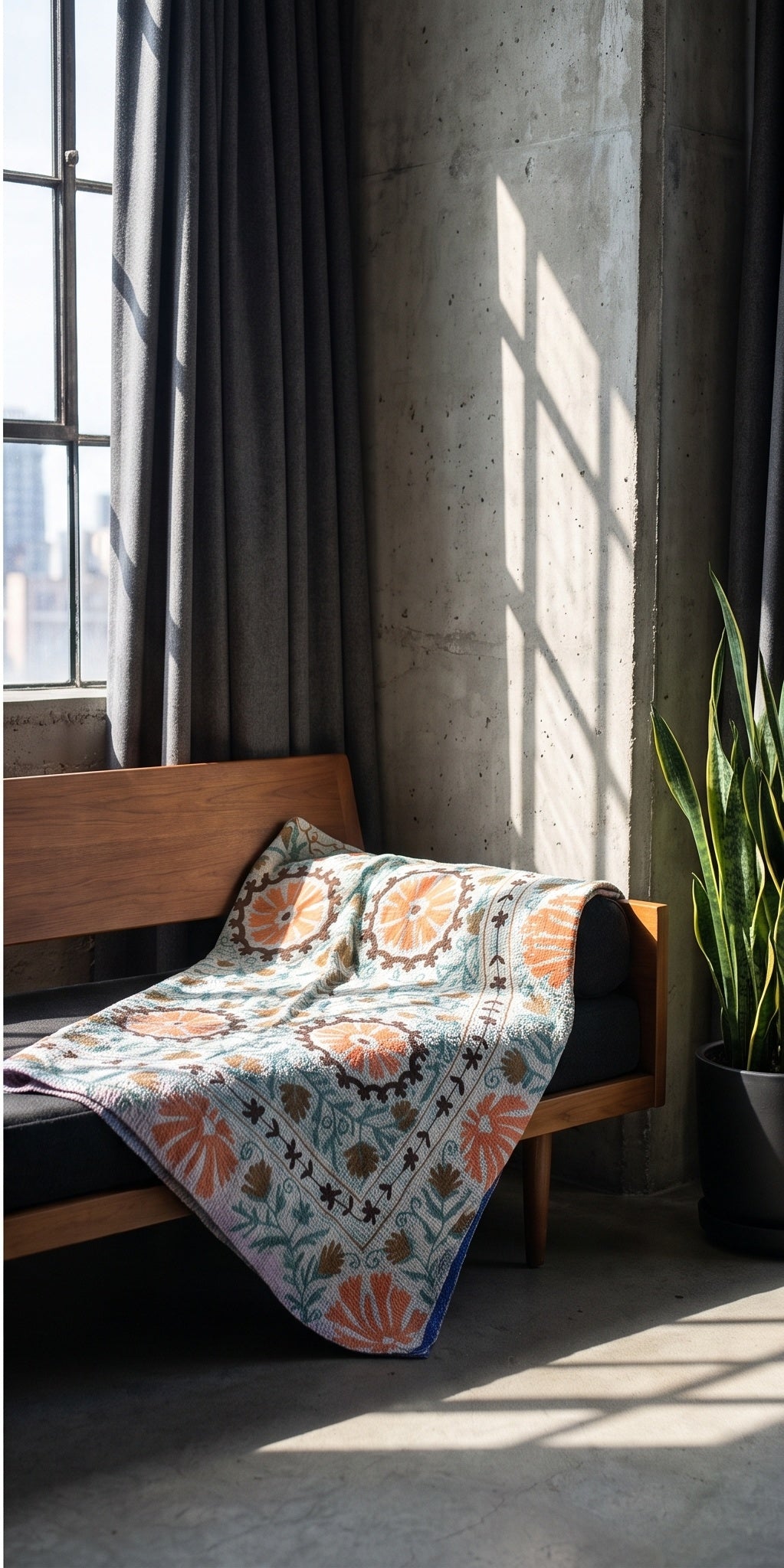 Moonlit Bough Luxury Vintage Suzani Kantha Throw