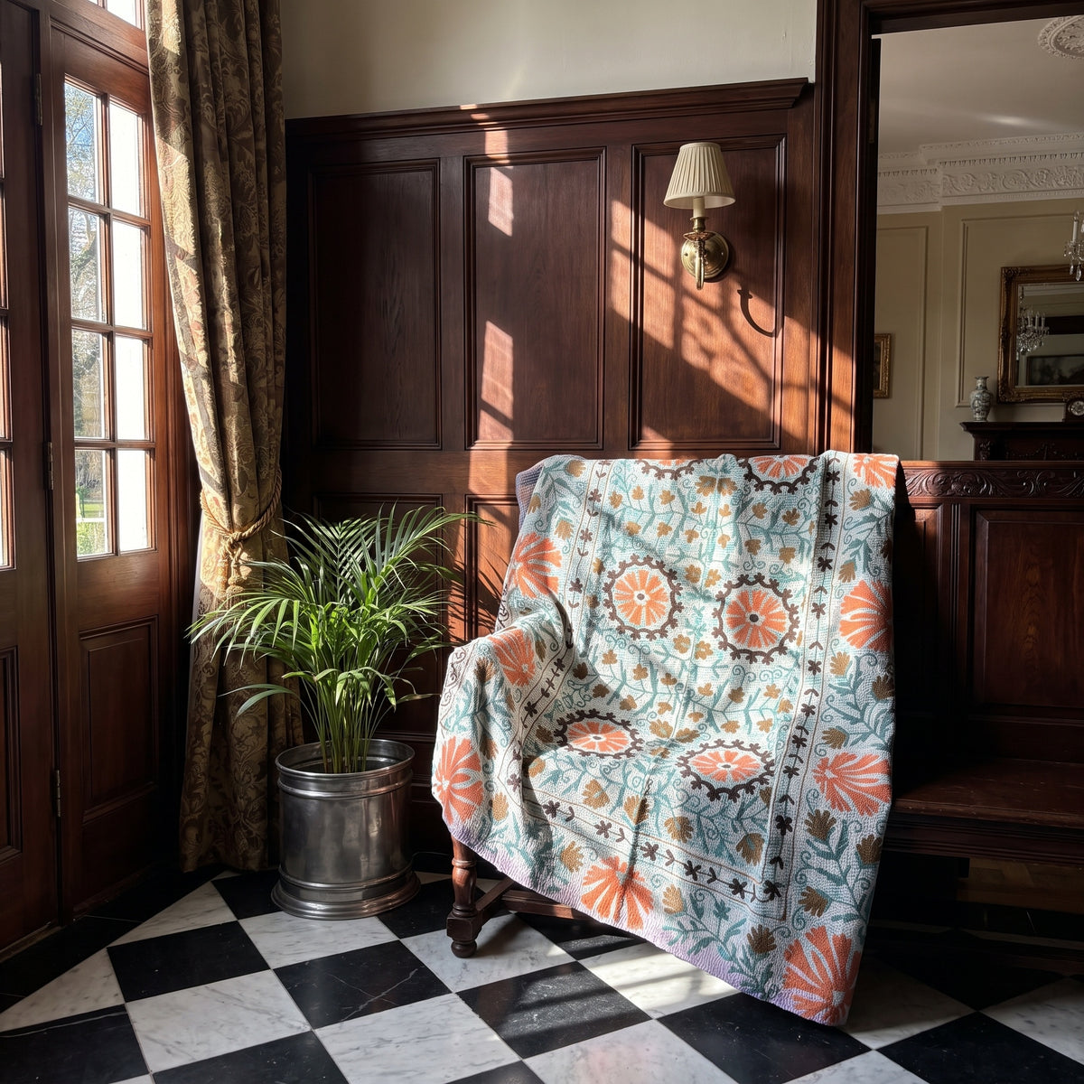 Moonlit Bough Luxury Vintage Suzani Kantha Throw