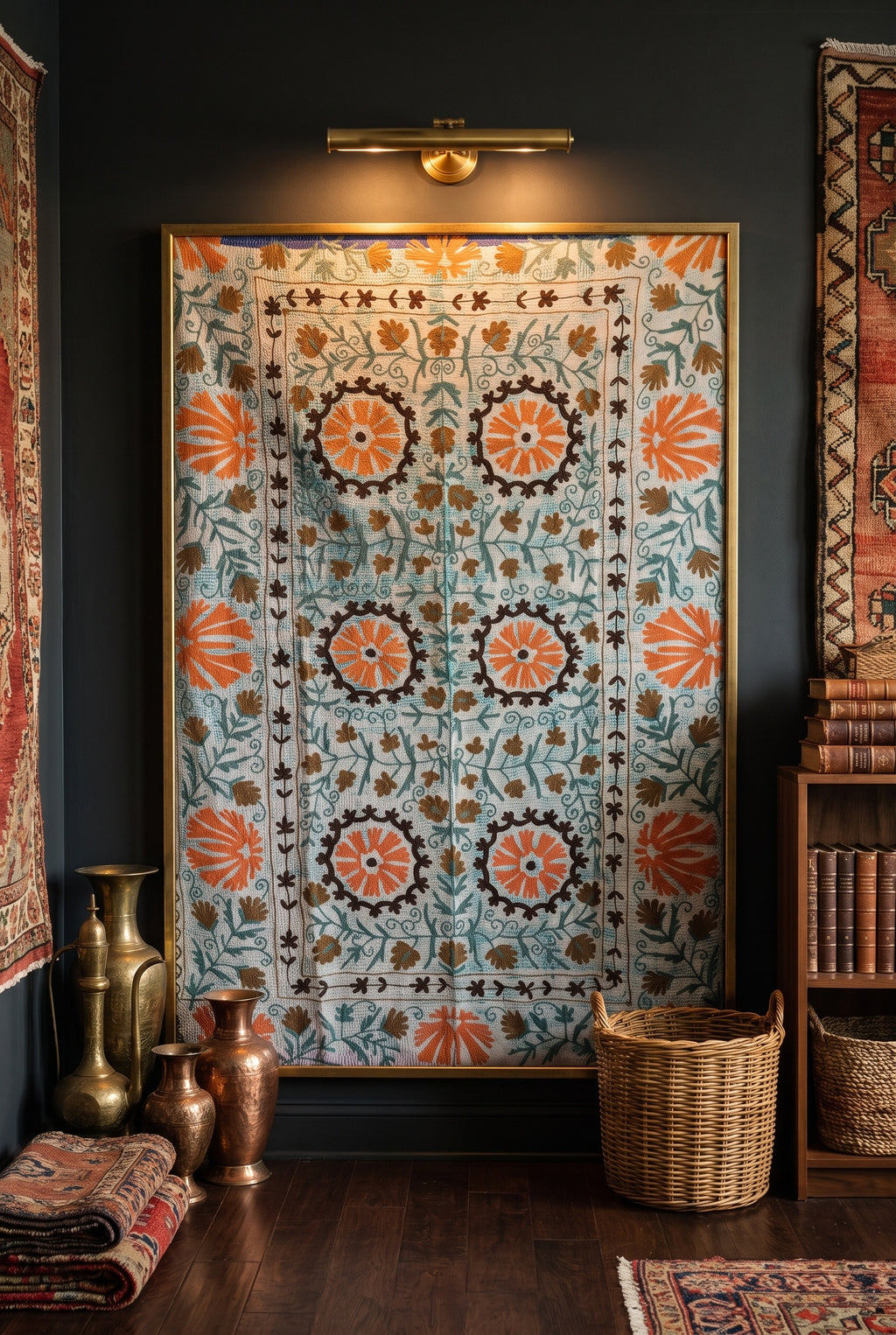 Moonlit Bough Luxury Vintage Suzani Kantha Throw