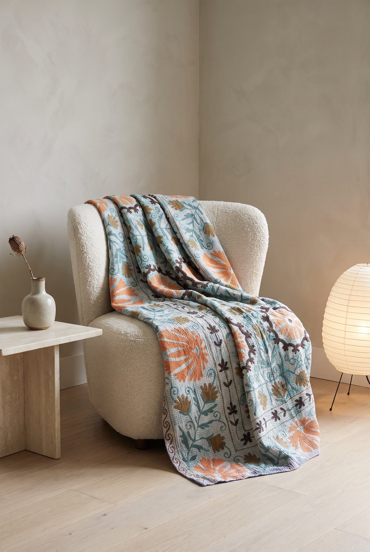 Moonlit Bough Luxury Vintage Suzani Kantha Throw