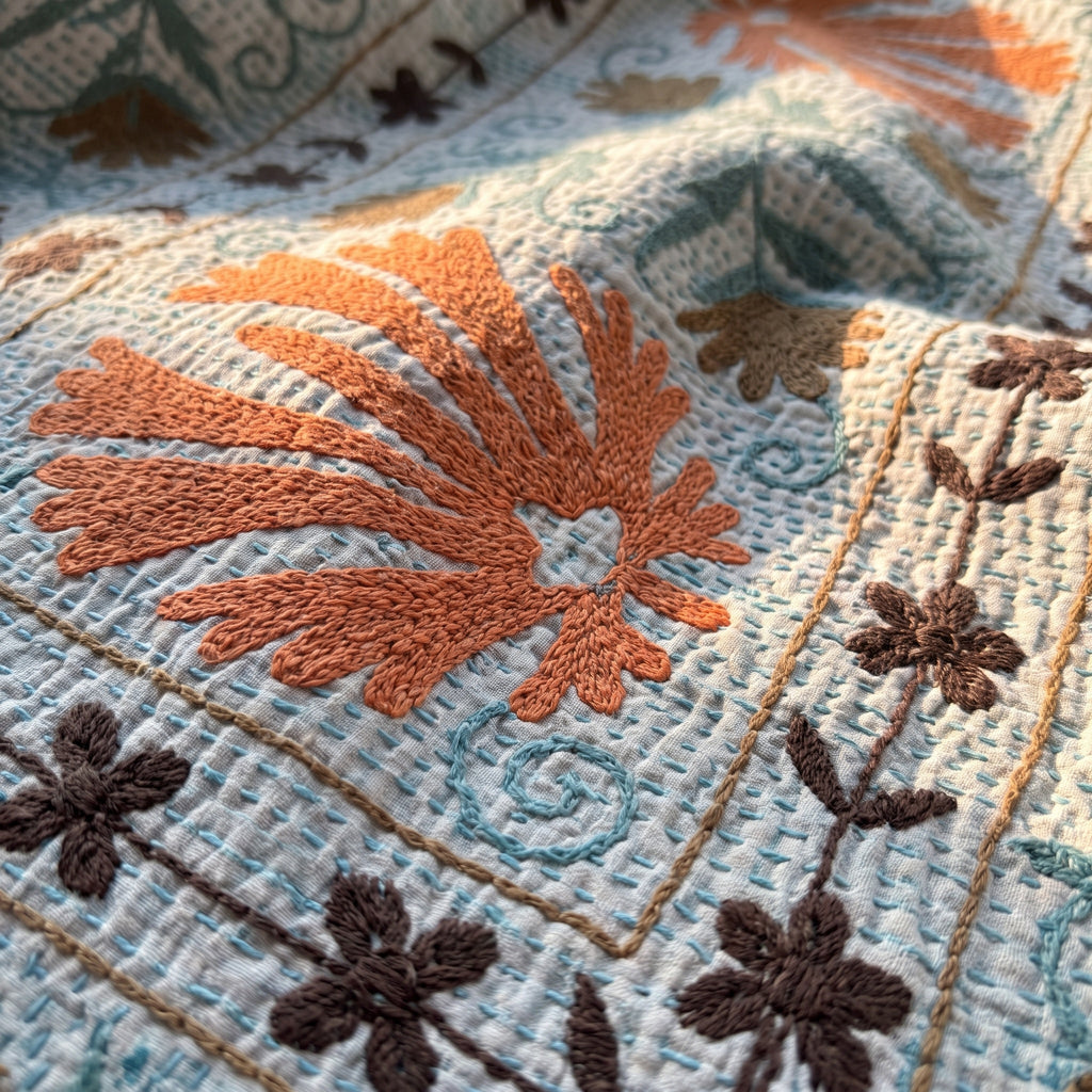 Moonlit Bough Luxury Vintage Suzani Kantha Throw