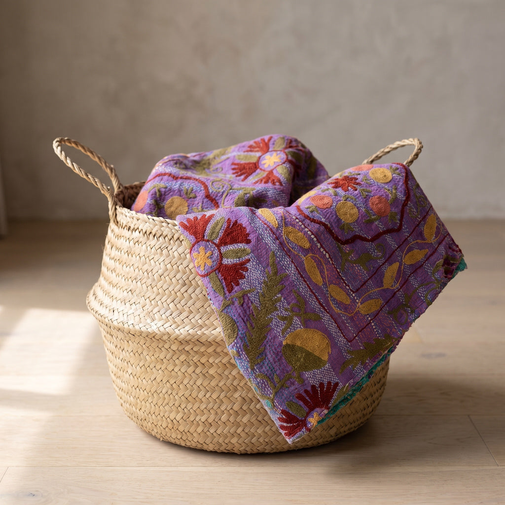 Quiet Stone Luxury Vintage Suzani Kantha Throw