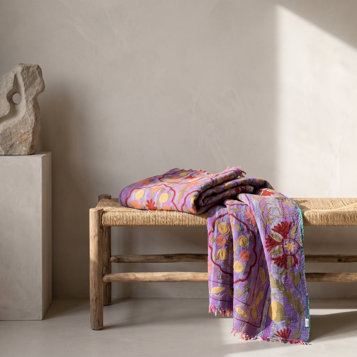 Quiet Stone Luxury Vintage Suzani Kantha Throw