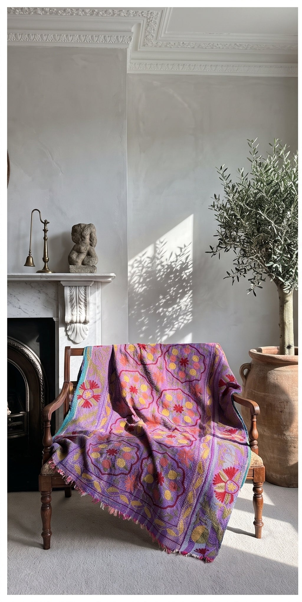Quiet Stone Luxury Vintage Suzani Kantha Throw
