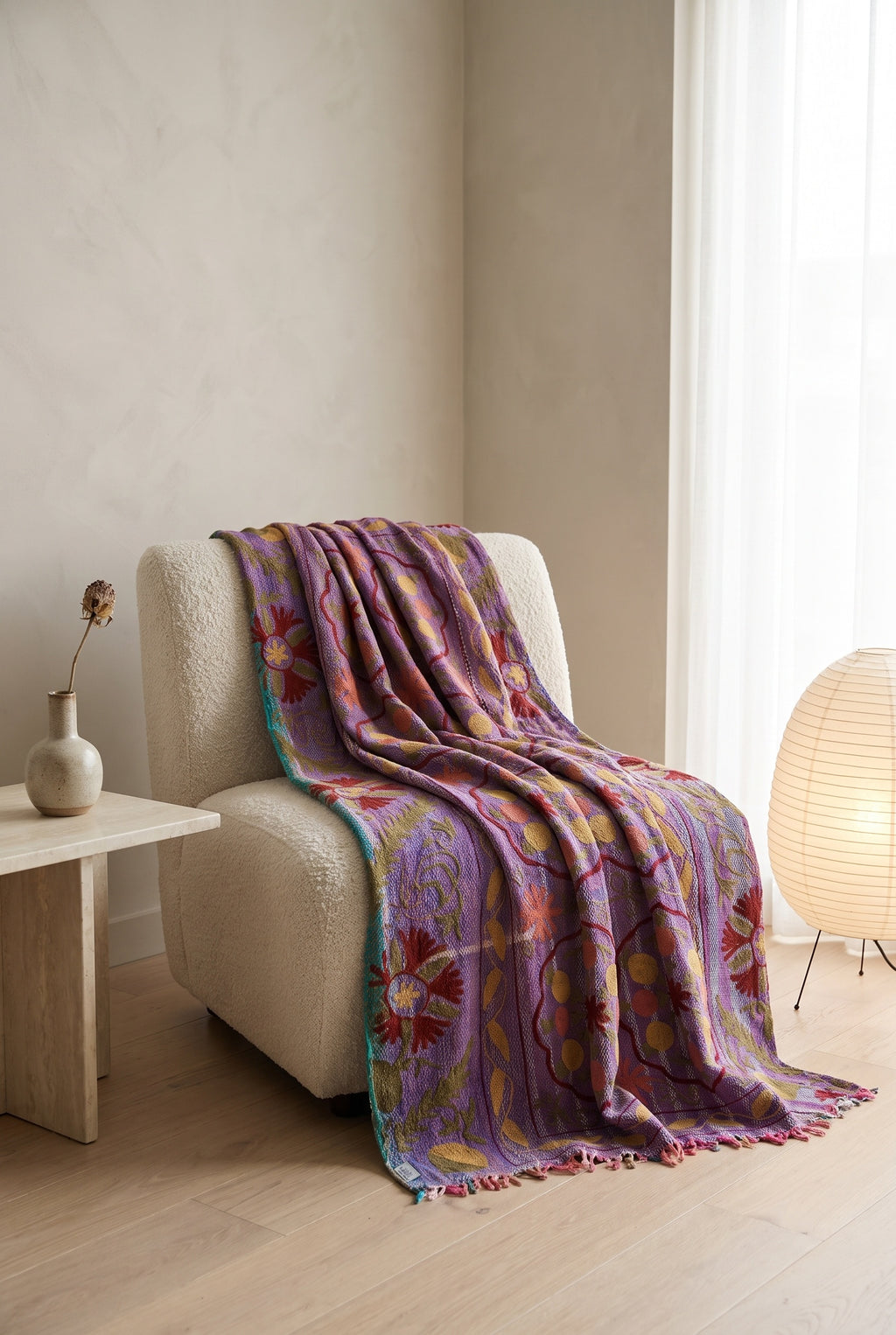 Quiet Stone Luxury Vintage Suzani Kantha Throw