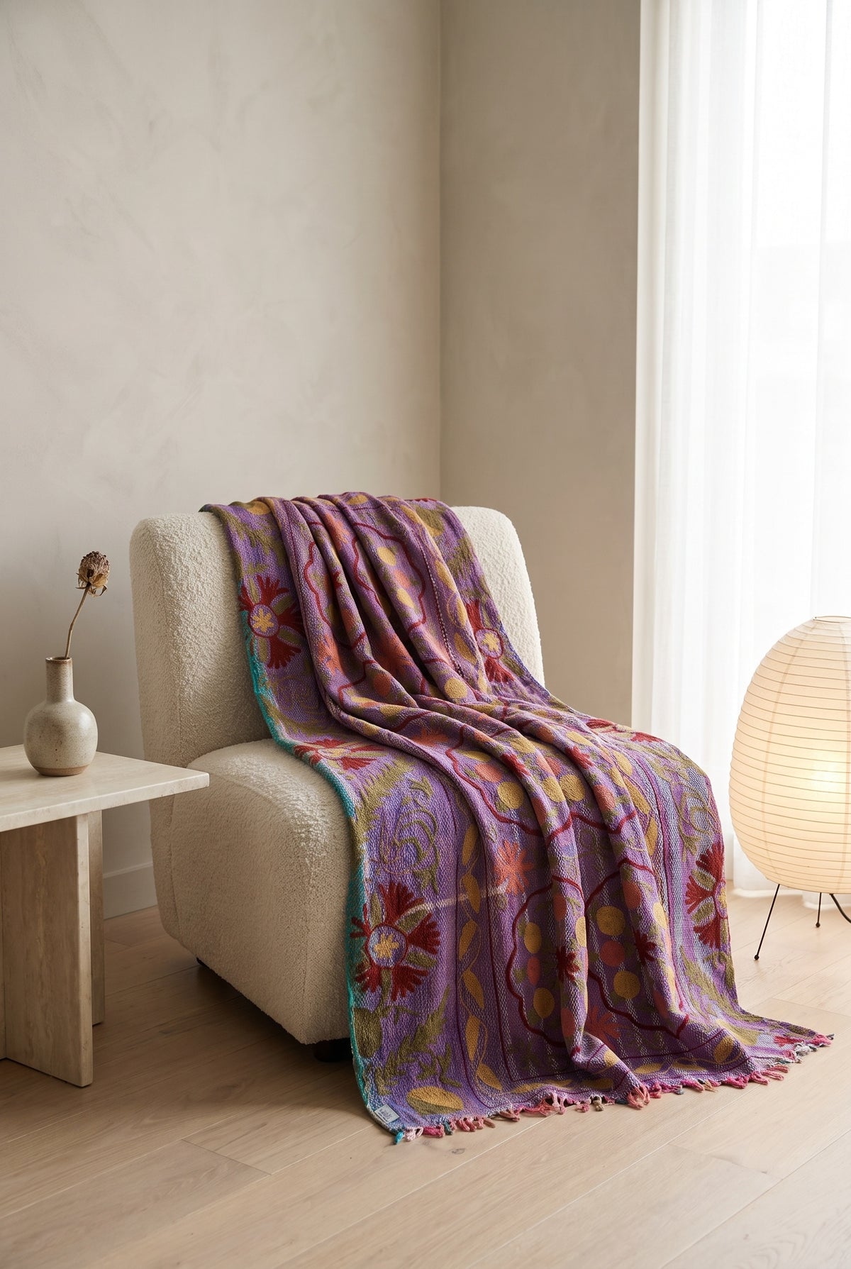 Quiet Stone Luxury Vintage Suzani Kantha Throw