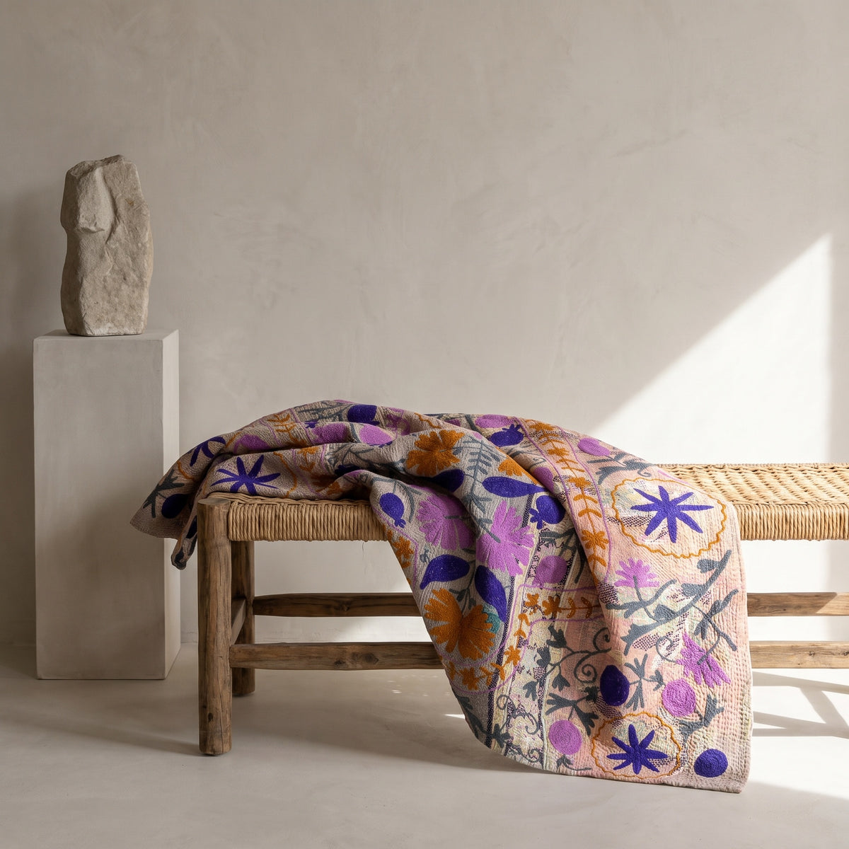 Garden Reverie Luxury Vintage Suzani Kantha Throw