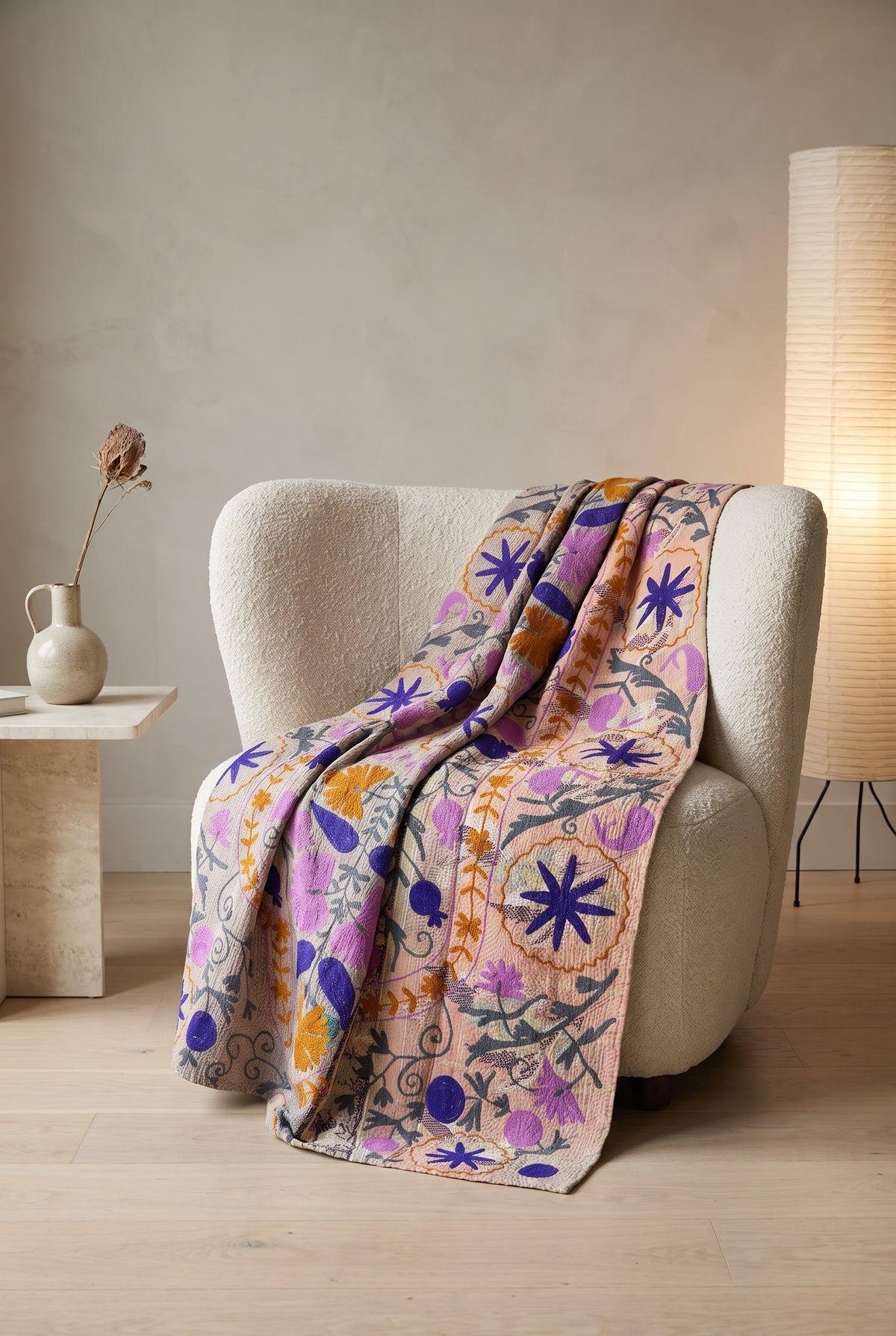 Garden Reverie Luxury Vintage Suzani Kantha Throw