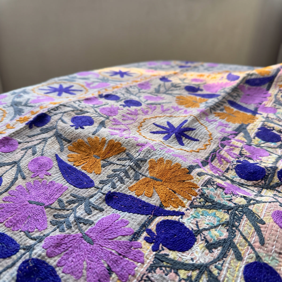 Garden Reverie Luxury Vintage Suzani Kantha Throw