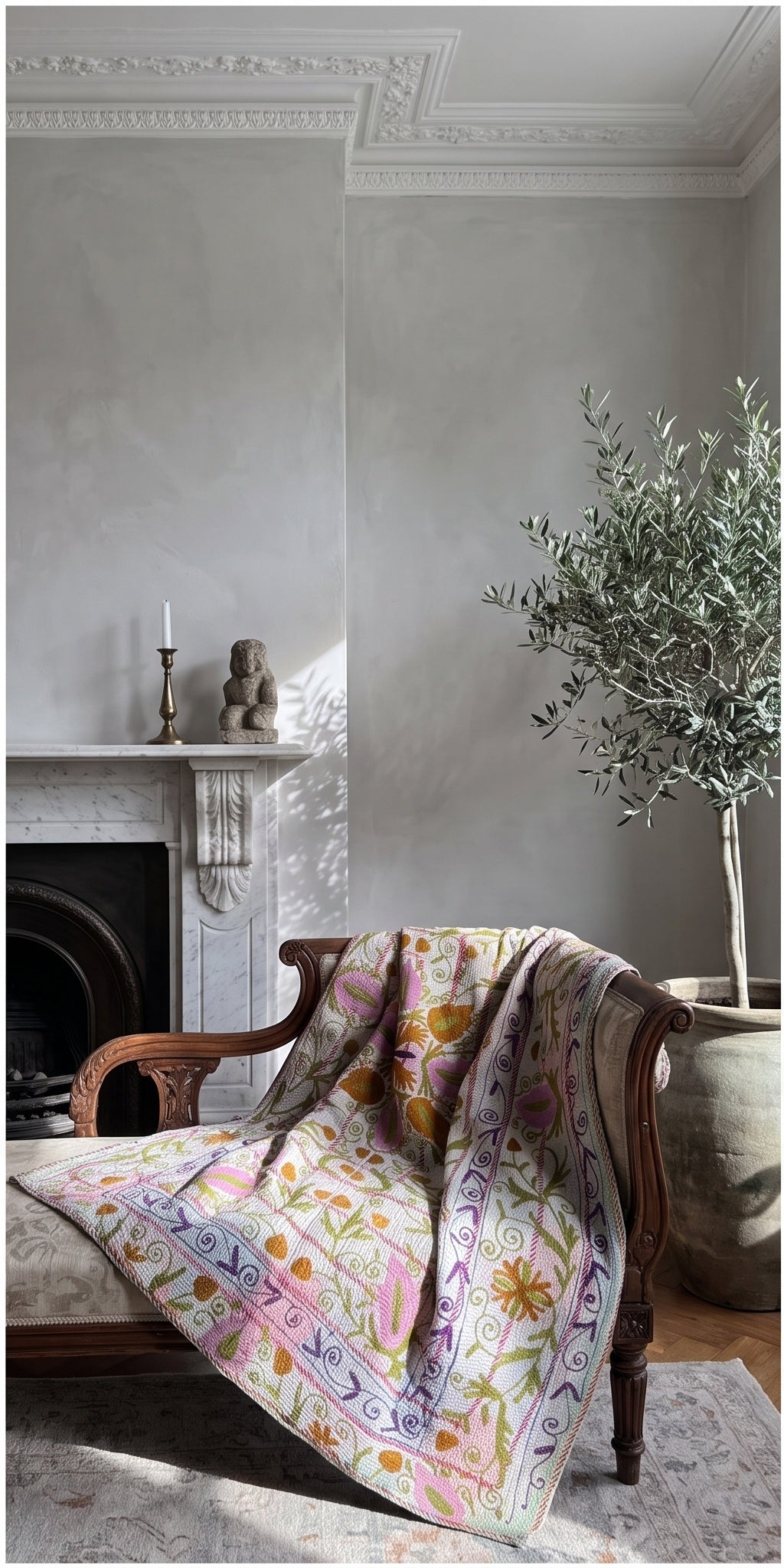 Echo Stone Luxury Vintage Suzani Kantha Throw