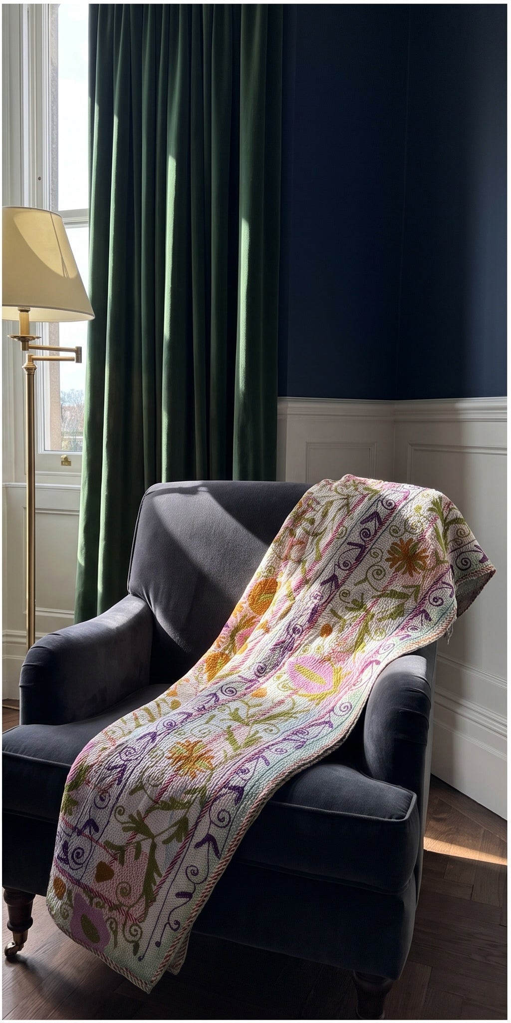 Echo Stone Luxury Vintage Suzani Kantha Throw