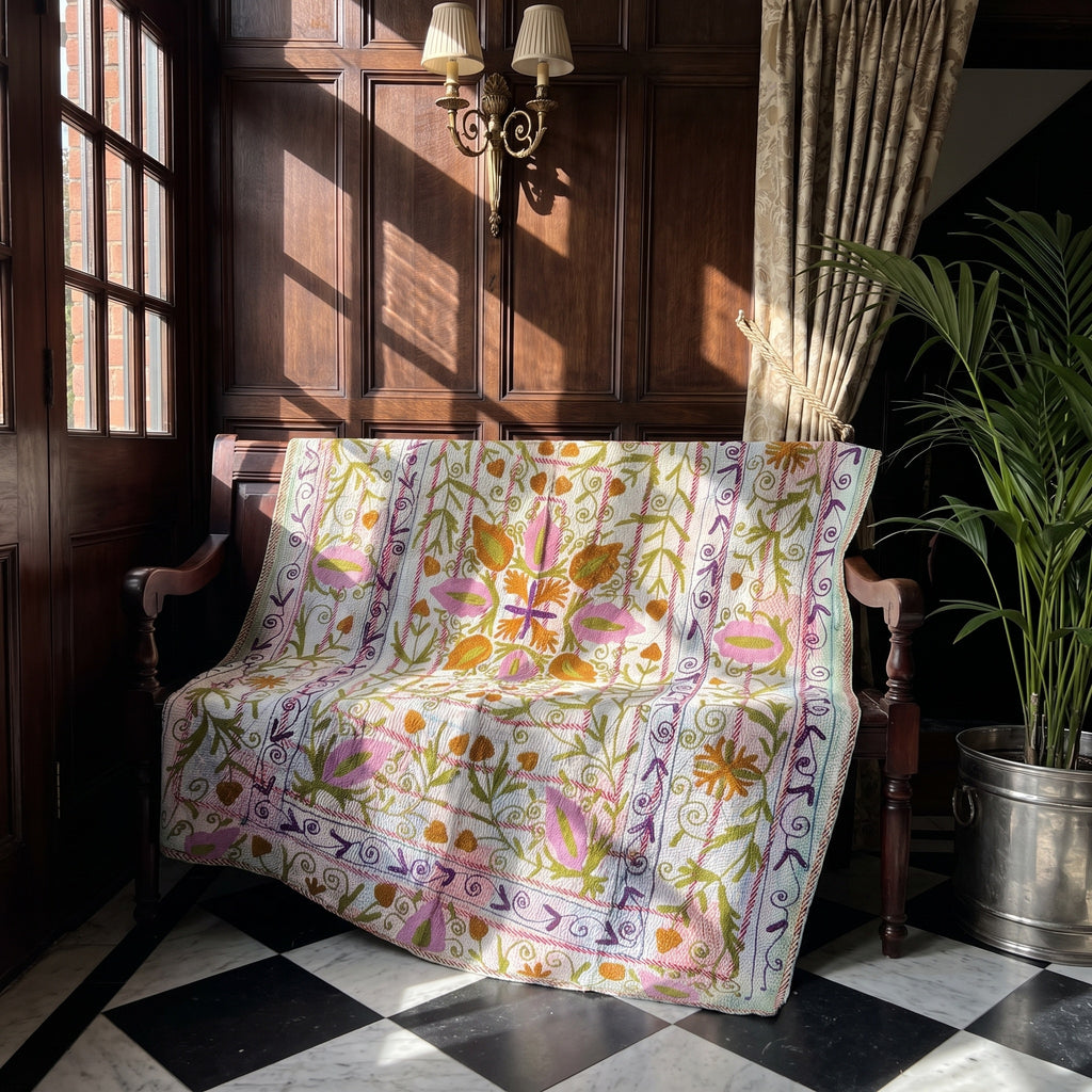 Echo Stone Luxury Vintage Suzani Kantha Throw