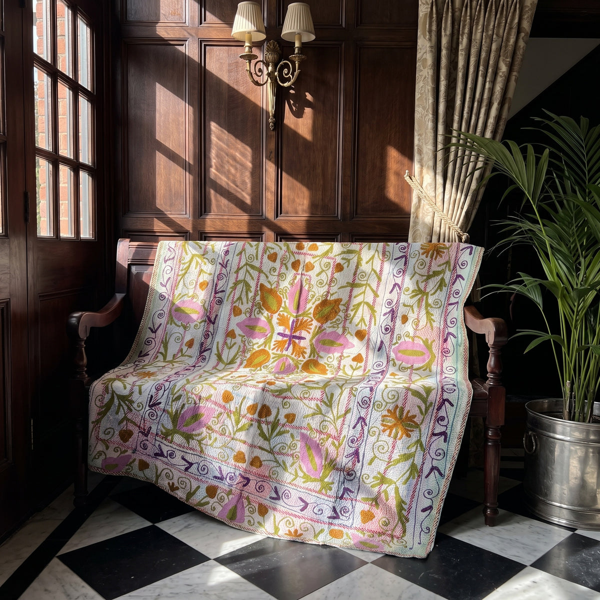 Echo Stone Luxury Vintage Suzani Kantha Throw
